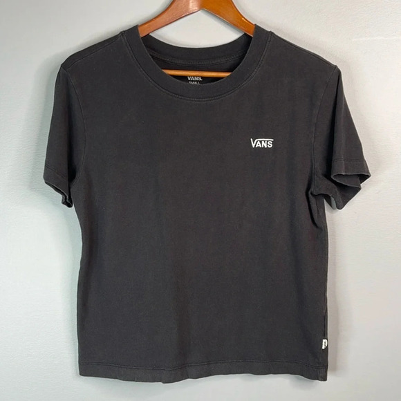VANS Boxy T-Shirt Black Embroidered Chest Logo Crewneck Short Sleeves Size Small - Picture 11 of 11